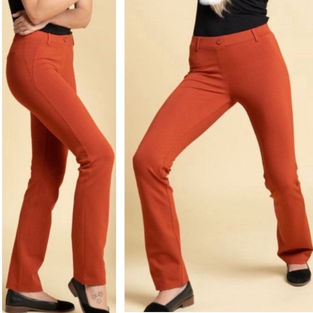 Betabrand Women's Straight Leg Pants in Rust Orange